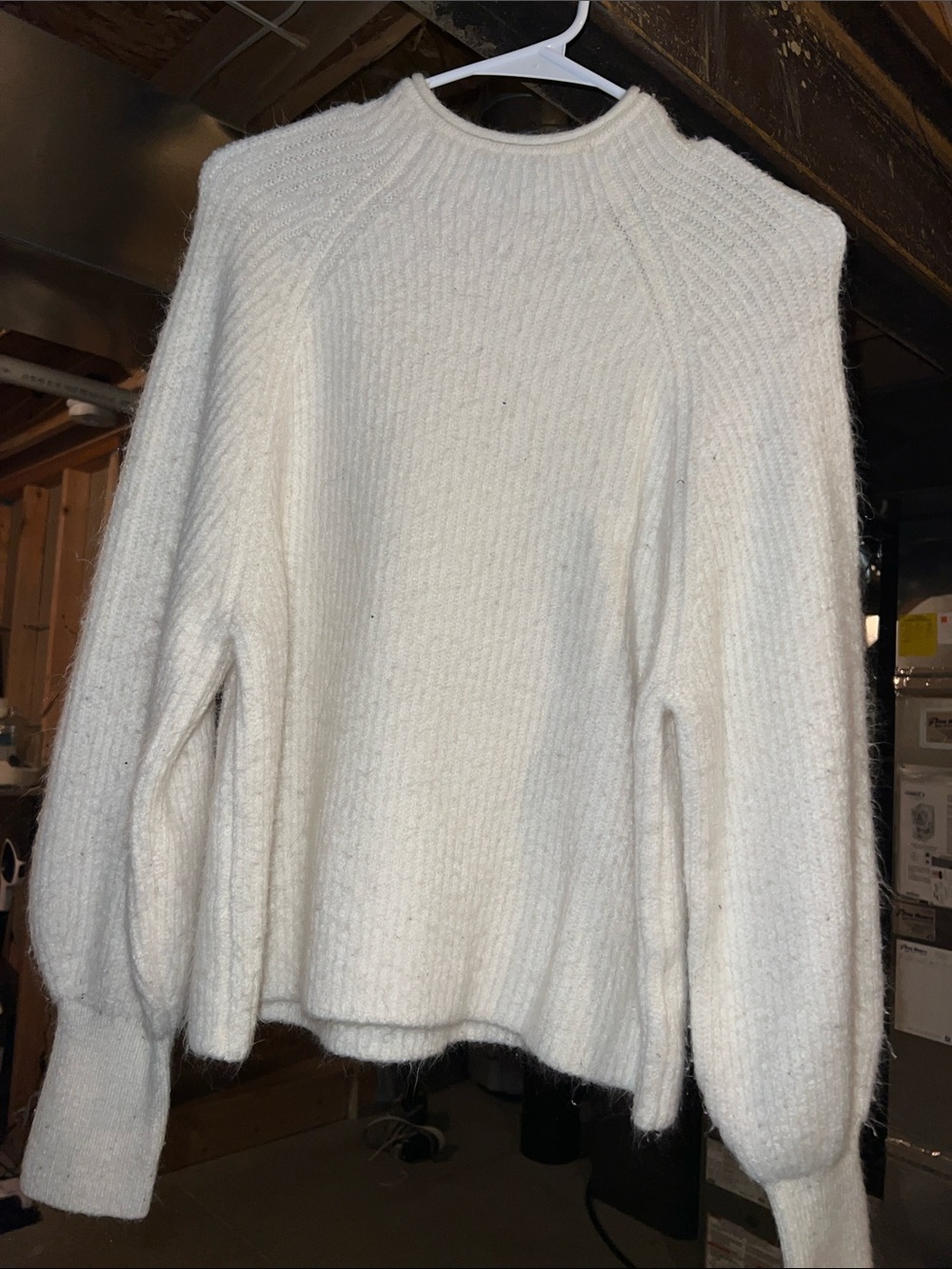 Express Cream Ribbed Crewneck Sweater